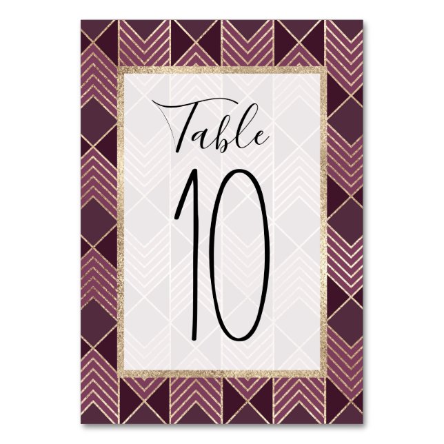 Chic Burgundy Guld Arrowhad Chevron Geometric Bordsnummer (Framsidan)