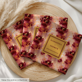 Chic Burgundy Guld Boho Bröllop Trasa Napkins Pappersservett