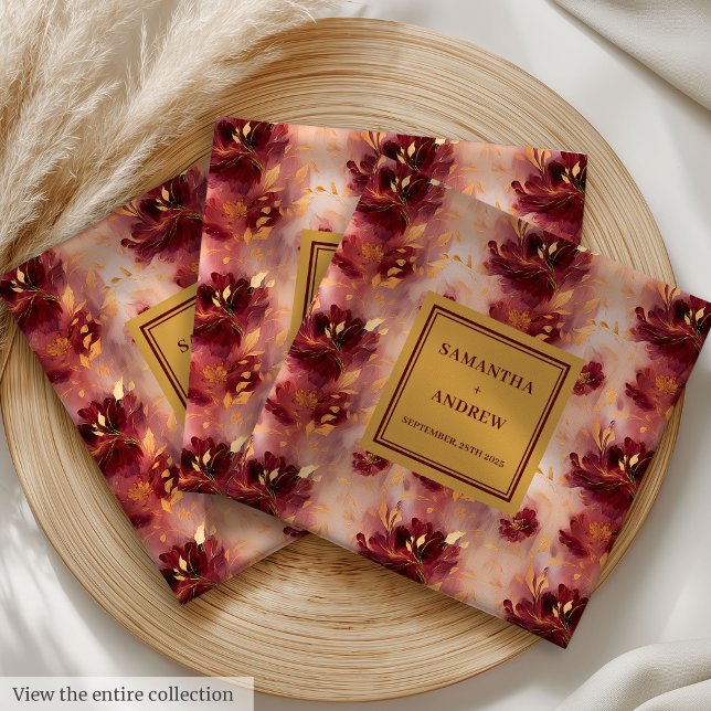 Chic Burgundy Guld Boho Bröllop Trasa Napkins Pappersservett (Chic Burgundy Gold Boho Wedding Cloth Napkins)