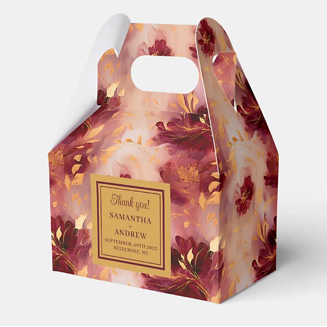 Chic Burgundy  Guld Boho-bröllopsruta för bröllops Presentaskar (Chic Burgundy Blush Gold Boho Wedding Favor Box)