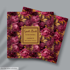 Chic Burgundy Guld Bröllop Guest Bok