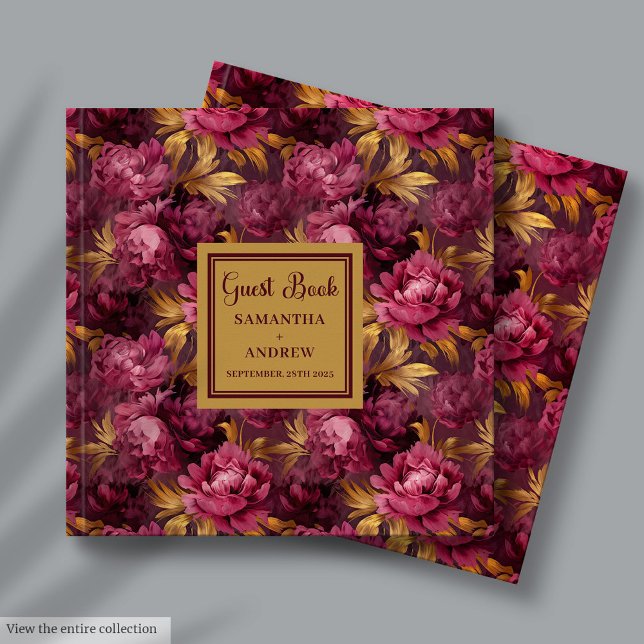 Chic  Burgundy Guld Bröllop Guest Bok (Chic Blush Burgundy Gold Wedding Guest Book for Guests)