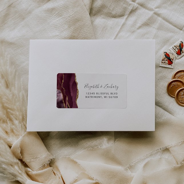 Chic Burgundy Guld Bröllop OSA Self-Adress Adressetikett (Skapare uppladdad)