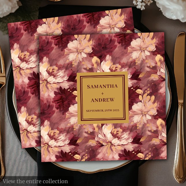 Chic Burgundy Guld  Bröllop Pappra blöjor Pappersservett (Chic Burgundy Gold Blush Wedding Paper Napkins)