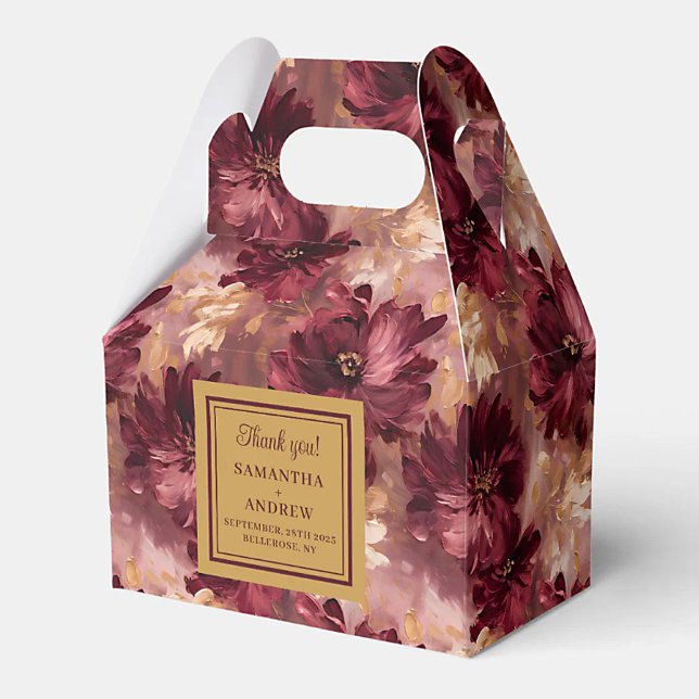 Chic Burgundy  Guld-förmånslådan för bröllopsstöd Presentaskar (Chic Burgundy Blush Gold Wedding Favor Gift Box)