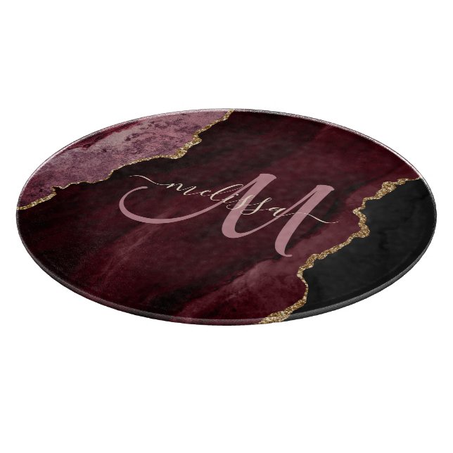Chic Burgundy Guld Glitter Agate Anpassningsbar Mo (Hörn)