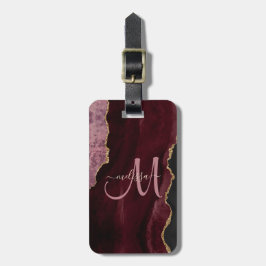 Chic Burgundy Guld Glitter Agate Anpassningsbar Mo Bagagebricka