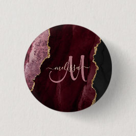 Chic Burgundy Guld Glitter Agate Anpassningsbar Mo Knapp