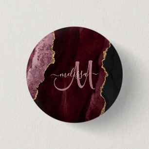 Chic Burgundy Guld Glitter Agate Anpassningsbar Mo Knapp