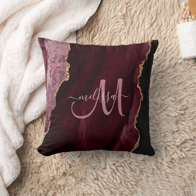 Chic Burgundy Guld Glitter Agate Anpassningsbar Mo Kudde (Filt)