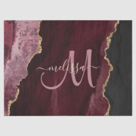 Chic Burgundy Guld Glitter Agate Monogram