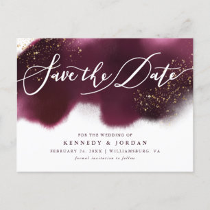 Chic Burgundy Guld Glitter Bröllop spara datum Meddelande Vykort