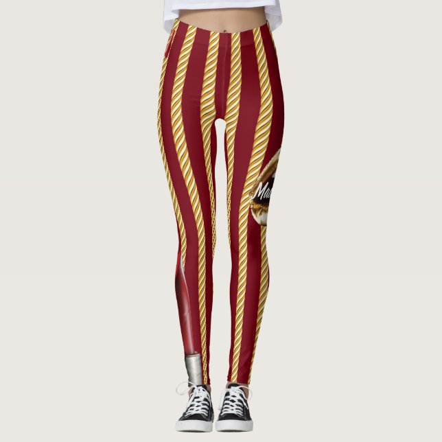 Chic burgundy Guld Linjer Läppar Girly 2022-dagars Leggings (Framsida)
