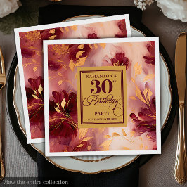 Chic Burgundy  Guld Watercolor 30th Napkins Pappersservett