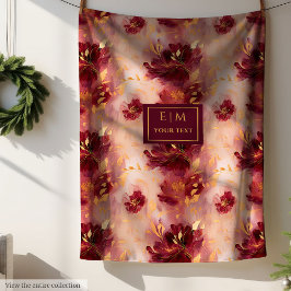 Chic  Burgundy Guld Watercolor Boho Anpassningsbar Fleecefilt
