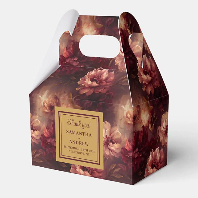 Chic  Burgundy Guld Watercolor Bröllop Tack Presentaskar (Chic Blush Burgundy Gold Watercolor Wedding Thank Favor Boxes)