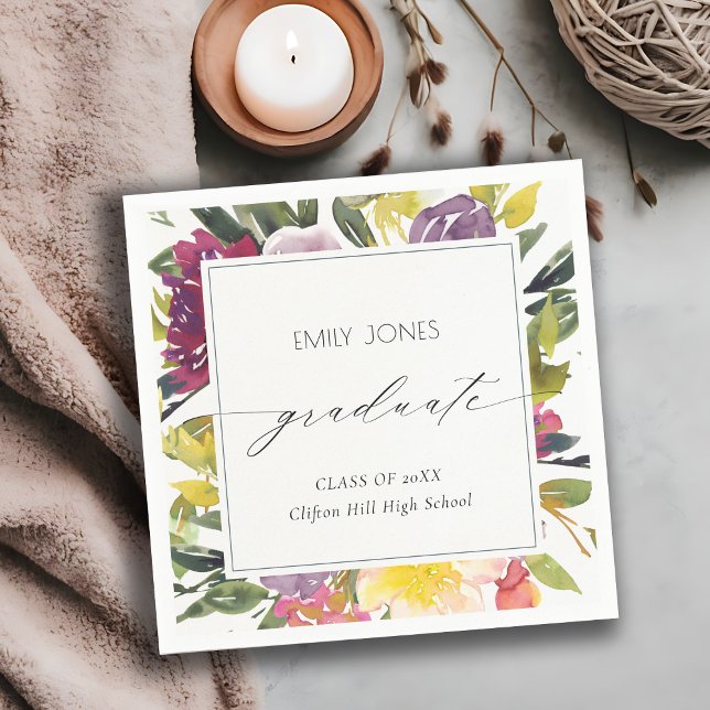 Chic Burgundy Gult Rosa Blommigt Photo Studenten Pappersservett (Skapare uppladdad)