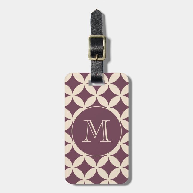 Chic Burgundy Ivory Geometric Mönster Monogram Bagagebricka (Vertikal Framsida)