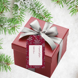 Chic Burgundy jul med Elegant Snöflingor Presentetikett