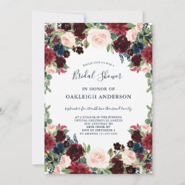 Chic Burgundy, marin och Rosa Blommigt Möhippa Inbjudningar