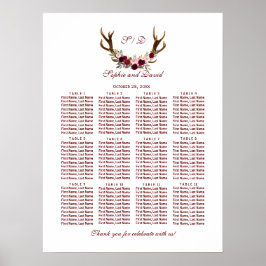 Chic Burgundy Marsala Blommigt Antlers Sittdiagram Poster