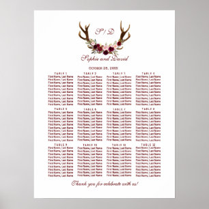 Chic Burgundy Marsala Blommigt Antlers Sittdiagram Poster