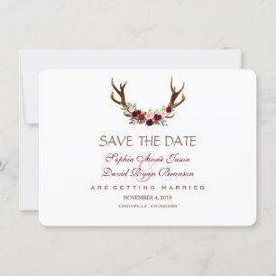 Chic Burgundy Marsala Blommigt Antlers sparar datu Spara Datumet