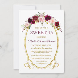 Chic Burgundy Marsala Blommigt Fall SWEET 16 Inbjudningar