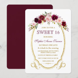 Chic Burgundy Marsala Blommigt Fall SWEET 16 Inbjudningar