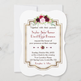 Chic Burgundy Marsala Blommigt Guld Fall Wedding Inbjudningar