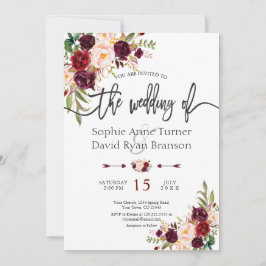 Chic Burgundy Marsala Blommigt Handwrite Bröllop Inbjudningar