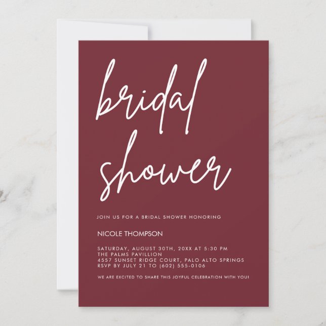 Chic Burgundy Modern Bridal Shower Invitation  Inbjudningar (Framsida)