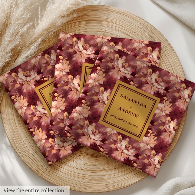 Chic Burgundy Napkins  Guld Bröllop Trasa Pappersservett (Chic Burgundy Blush Gold Wedding Cloth Napkins)