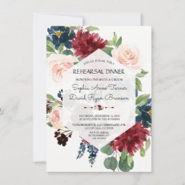 Chic Burgundy Navy Blommigt Hexagon Rehearsal Midd Inbjudningar