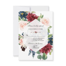 Chic Burgundy Navy Blommigt Ram Bröllop OSA