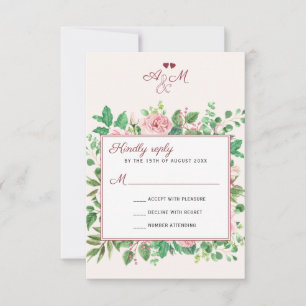 Chic Burgundy och  Blommigt Monogrammed Bröllop OSA Kort