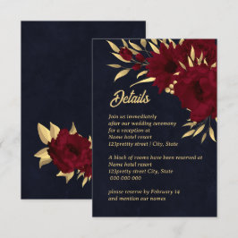 Chic burgundy och guld bröllop tilläggskort