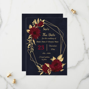 Chic burgundy och guld marin geometri spara datumet