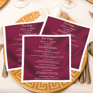 Chic Burgundy och Guld Script Bröllop Roligt Facts Pappersservett