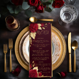 Chic Burgundy och Guld Spanska Röda Bröllop Meny