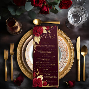 Chic Burgundy och Guld Spanska Röda Bröllop Meny