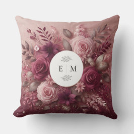 Chic Burgundy och Rosa Glitter Monogrammad Kudde