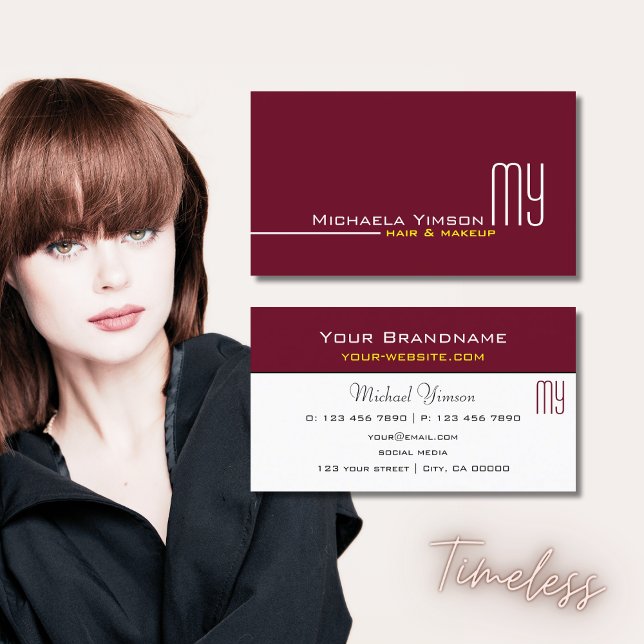 Chic Burgundy och Vit med Monogram Professionell Visitkort (Skapare uppladdad)