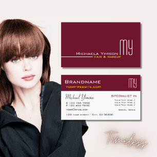 Chic Burgundy och White med Initialer Professionel Visitkort