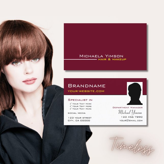 Chic Burgundy och White med Photo Professionell Visitkort (Skapare uppladdad)