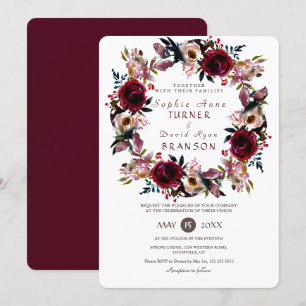 Chic Burgundy Peach Blommigt Utandning Bröllop Inbjudningar