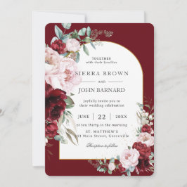 Chic Burgundy  Peonies Blommigt Arch Bröllop Inbjudningar