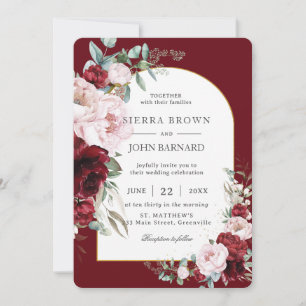 Chic Burgundy Peonies Blommigt Arch Bröllop Inbjudningar