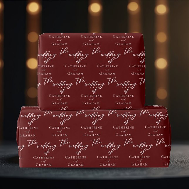 Chic Burgundy Personlig Typography Bröllop Presentpapper (Skapare uppladdad)