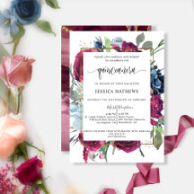 Chic Burgundy Red, Berry Blue Blommigt Quinceañera